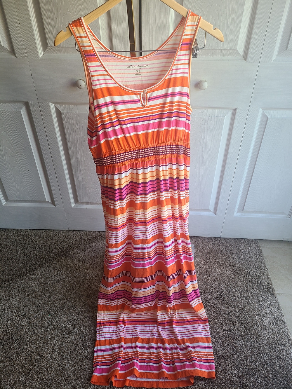 Eddie Bauer Orange Pink Striped Maxi Dress